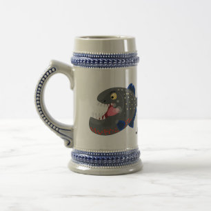 Hungrige lustige Piranha Cartoon Illustration Bierglas