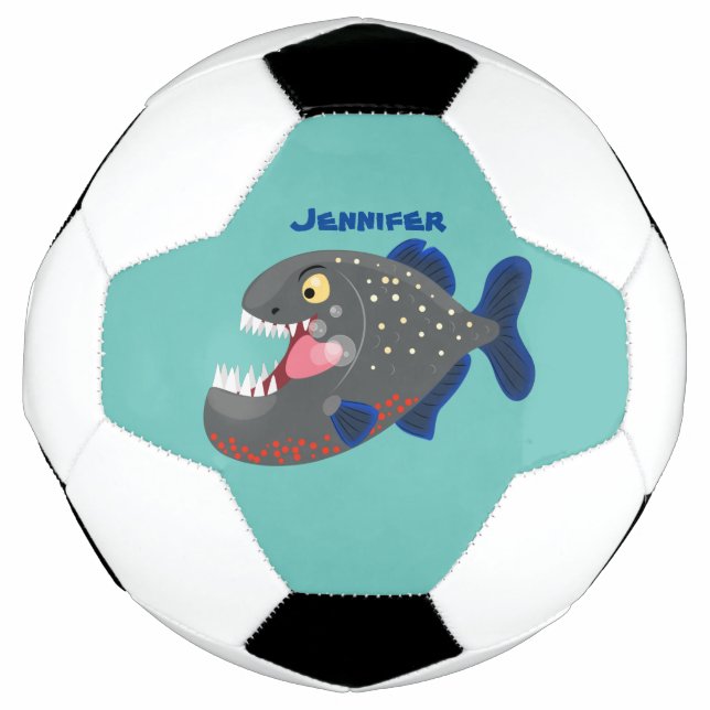 Hungrige lustige Piranha Cartoon Illustration Fußball (Vorderseite)