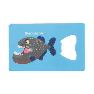 Hungrige lustige Piranha-Cartoon-Illustration Geldbeutel Flaschenöffner