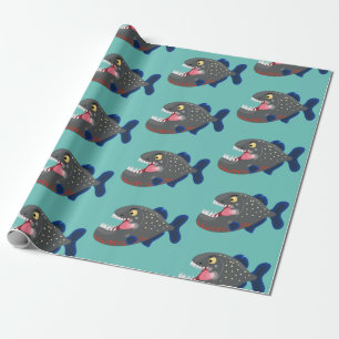 Hungrige lustige Piranha Cartoon Illustration Geschenkpapier