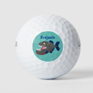 Hungrige lustige Piranha Cartoon Illustration Golfball