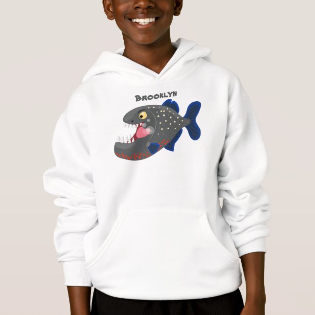 Hungrige lustige Piranha Cartoon Illustration Hoodie (Vorderseite)