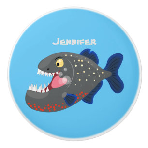 Hungrige lustige Piranha Cartoon Illustration Keramikknauf