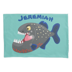 Hungrige lustige Piranha Cartoon Illustration Kissenbezug