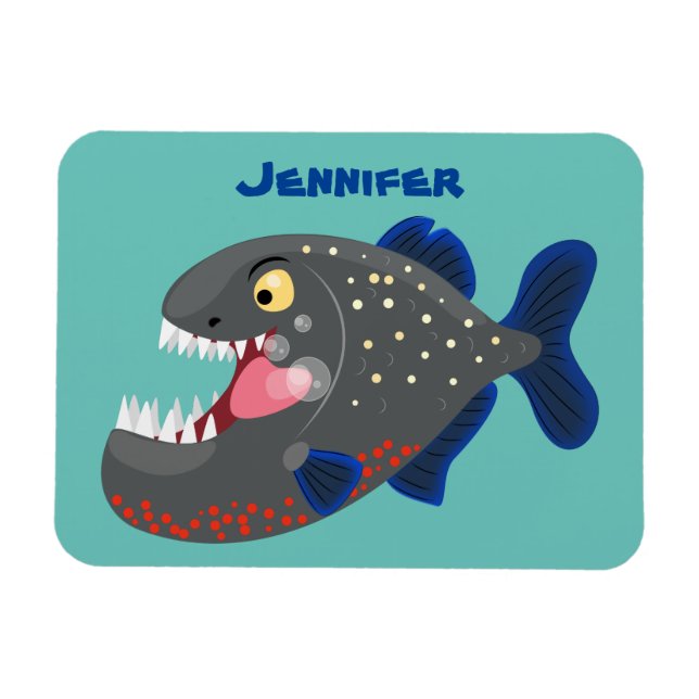 Hungrige lustige Piranha Cartoon Illustration Magnet (Horizontal)