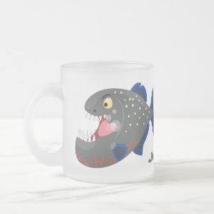 Hungrige lustige Piranha Cartoon Illustration Mattglastasse