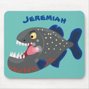 Hungrige lustige Piranha Cartoon Illustration Mousepad
