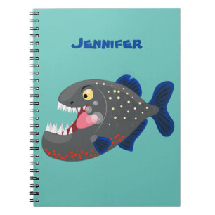 Hungrige lustige Piranha Cartoon Illustration Notizblock