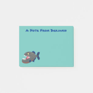 Hungrige lustige Piranha Cartoon Illustration Post-it Klebezettel