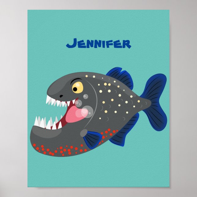 Hungrige lustige Piranha Cartoon Illustration Poster (Vorne)