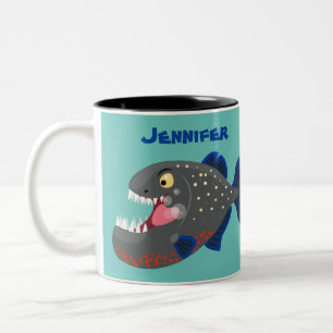 Hungrige lustige Piranha Cartoon Illustration Zweifarbige Tasse