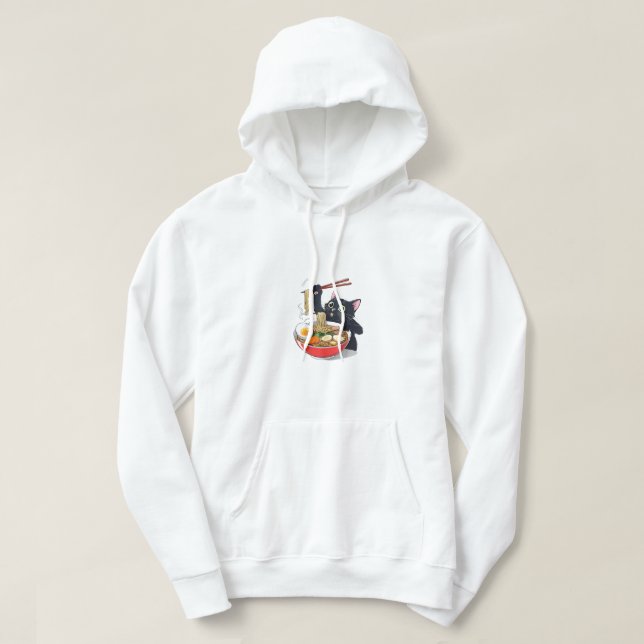 "Hungrige schwarze Katze mit Ramen" Hoodie (Design vorne)