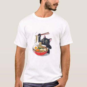 "Hungrige schwarze Katze mit Ramen" T-Shirt