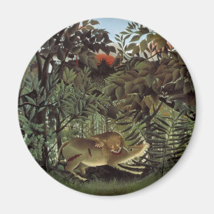 Hungriger Löwe von Henri Rousseau, Vintage Wild An Magnet