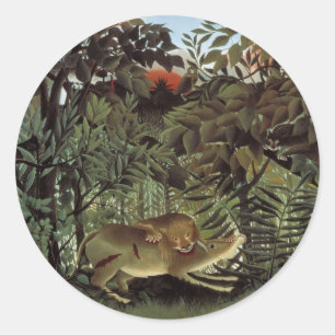Hungriger Löwe von Henri Rousseau, Vintage Wild An Runder Aufkleber