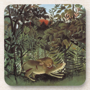 Hungriger Löwe von Henri Rousseau, Vintage Wildtie Getränkeuntersetzer