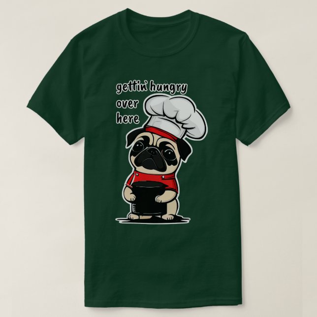 Hungriger Mops mit einer Futterschale T-Shirt (Design vorne)