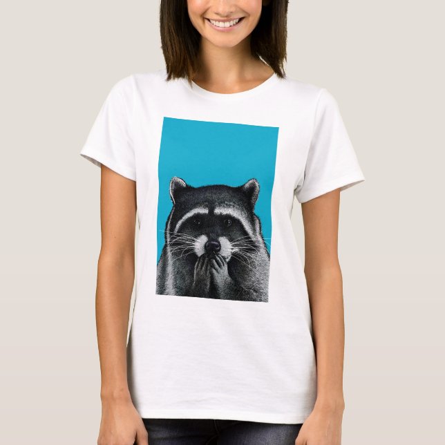 Hungriger Waschbär auf Blau T-Shirt (Vorderseite)
