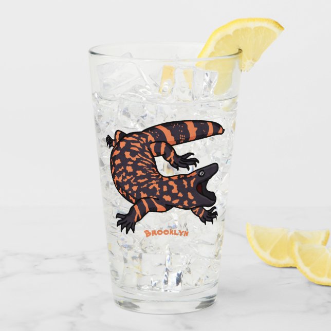Hungriges Goldmonster-Eidechsen-Cartoon Glas (Rückseite Ice)