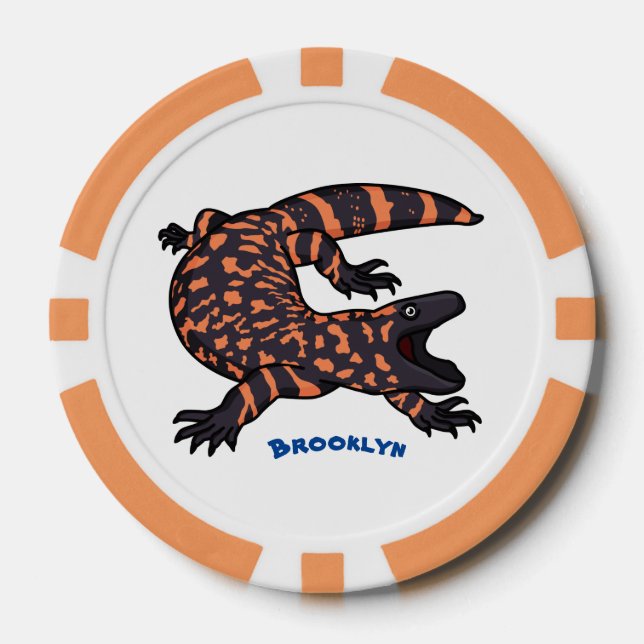 Hungriges Goldmonster-Eidechsen-Cartoon Pokerchips (Vorderseite)