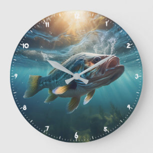 Hungriges großes Mund-schwarzes Bass auf der Jagd Große Wanduhr