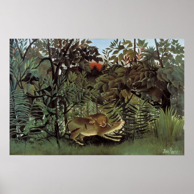 Hungrio Lion von Henri Rousseau, Vintages Wildtier Poster (Vorne)