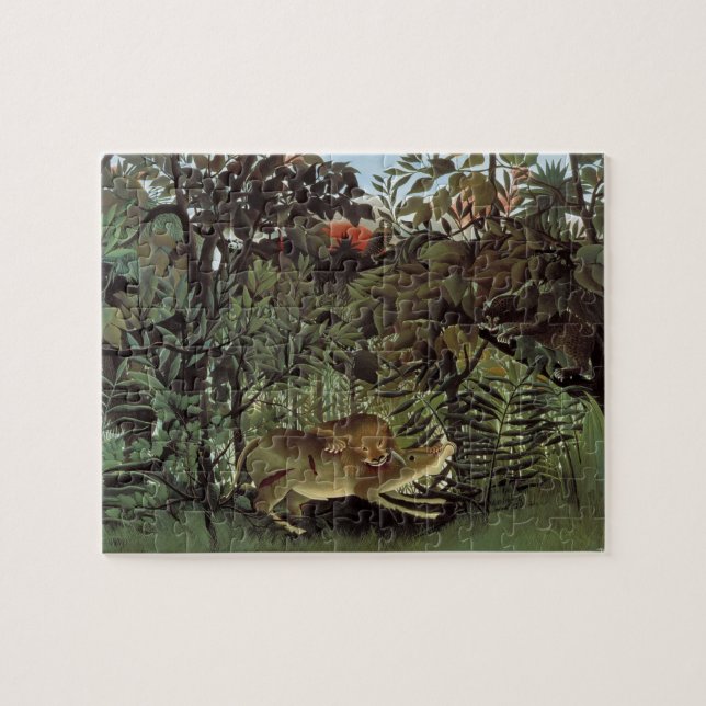 Hungrio Lion von Henri Rousseau, Vintages Wildtier Puzzle (Horizontal)