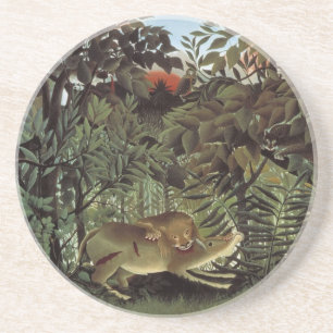 Hungrio Lion von Henri Rousseau, Vintages Wildtier Sandstein Untersetzer