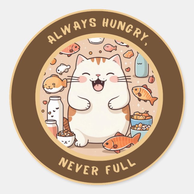 Hungry Cat Sticker - Kawaii Spaß Design (Vorderseite)