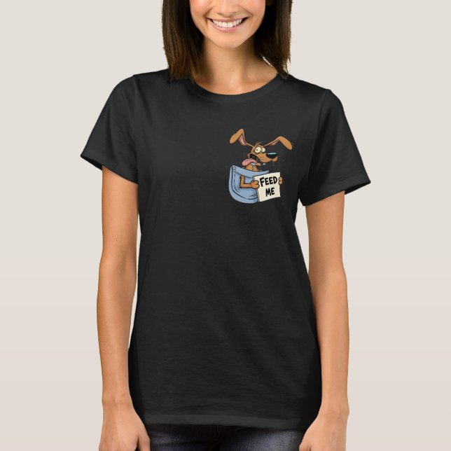Hungry Dog in Pocket – Funny "Feed Me" T-Shirt (Vorderseite)