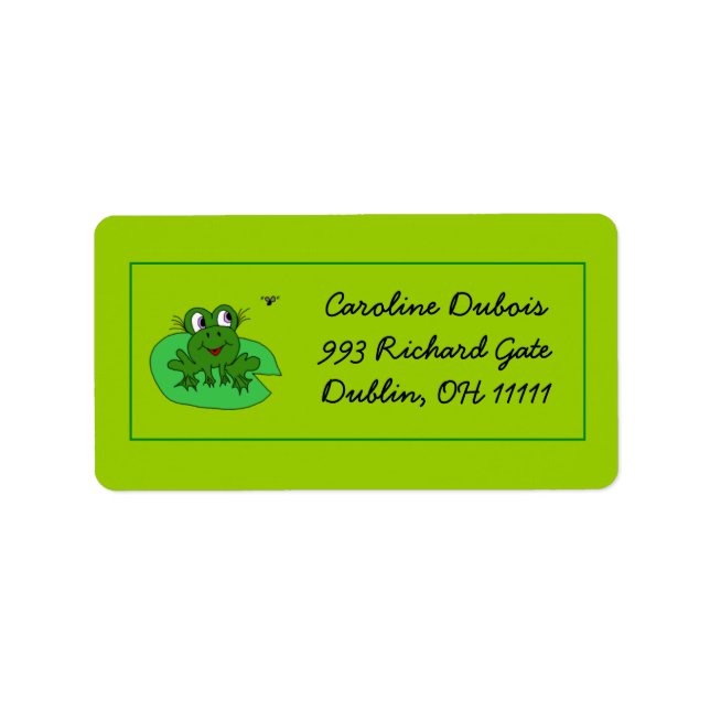 Hungry Girl Frog mit Fly Green Custom Address Labr Adressaufkleber (Vorne)