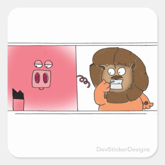 Hungry Lion Quadratischer Aufkleber (Vorderseite)