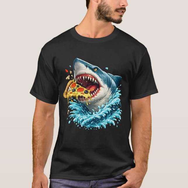 Hungry Pizza Shark Great White Shark Eating Pizza  T-Shirt (Vorderseite)