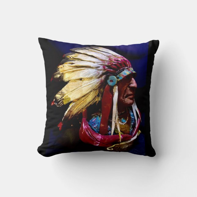 "Hunkpapa-Häuptling" Originalkunst Kissen (Vorderseite)