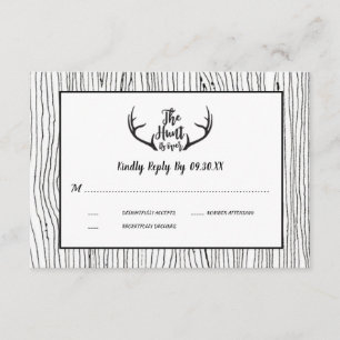 "Hunt is over" Rustic Wood Antler Wedding RSVP Einladung