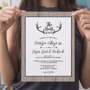 "Hunt is Over" Rustikale Antler Barnwood-Hochzeit Einladung