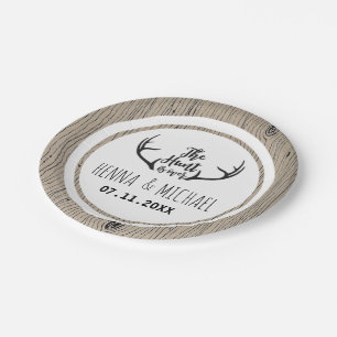 "Hunt is Over" Rustikale Antler Barnwood-Hochzeit Pappteller