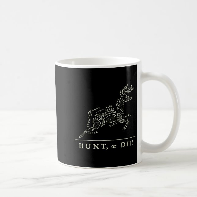 Hunt Or Die Funny Hunting Quote Deer Butcher Chart Kaffeetasse (Rechts)