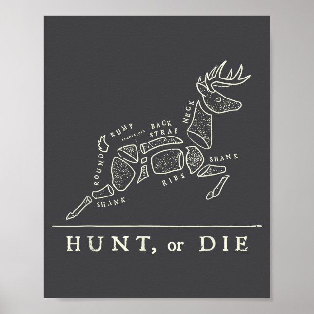 Hunt Or Die Funny Hunting Quote Deer Butcher Chart Poster (Vorne)