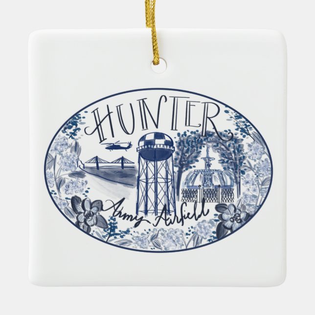 Hunter Army Airfield Chinoiserie Weihnachtsnachtsn Keramikornament (Vorderseite)