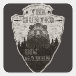 Hunter, Big Game, Bär T - Shirt Trucker Hat Keycha Quadratischer Aufkleber