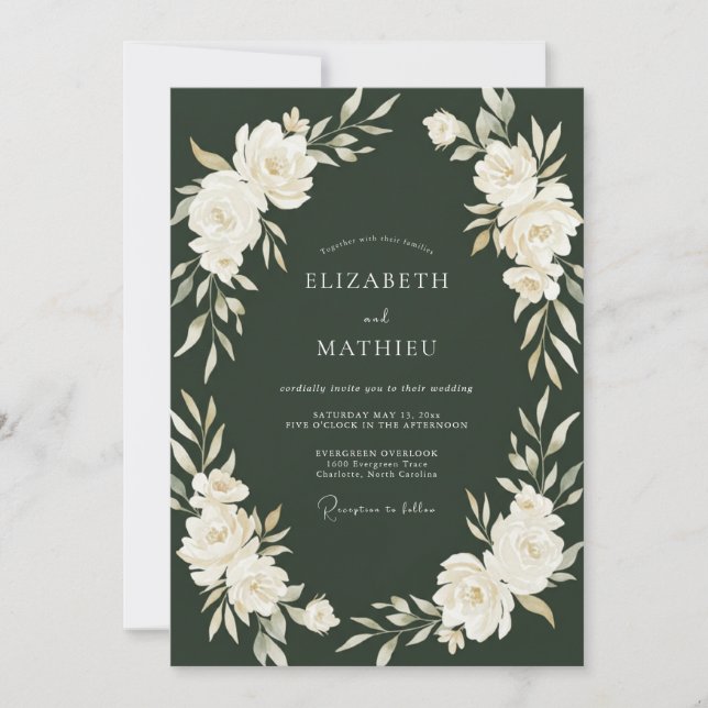 Hunter Cream Petal Hochzeit Einladung (Vorderseite)