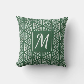 Hunter Green and White with Initial Kissen