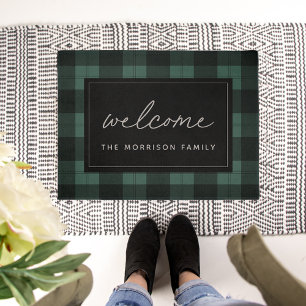 Hunter Green & Black Plaid Personalized Welcome Fußmatte