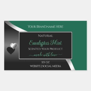 Hunter Green Black Wavy Silver Heart Product Label Rechteckiger Aufkleber