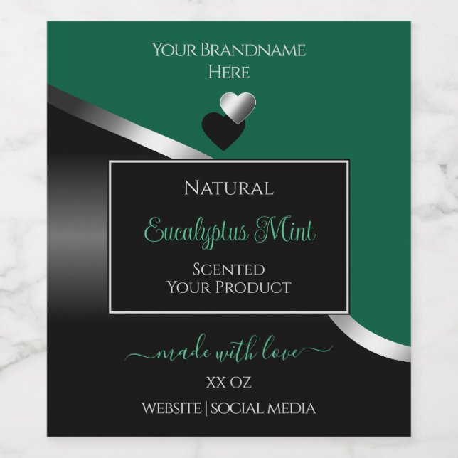 Hunter Green Black Wavy Silver Heart Product Label Weinetikett (Einzelnes Label)