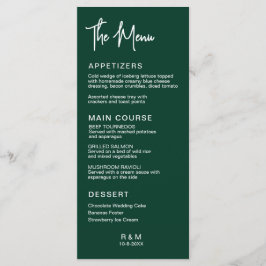 Hunter Green Classic Elegante Wedding Menükarte