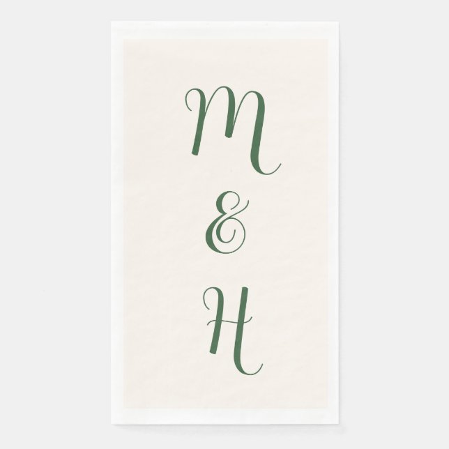 Hunter Green Elegant Wedding Initials | Elfenbein Serviette (Vorderseite)
