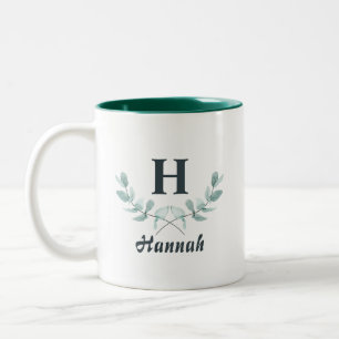 Hunter Green Eucalyptus Leaf Mit Monogramm Zweifarbige Tasse