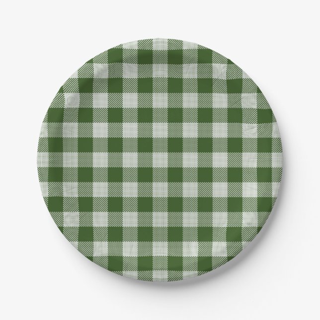 Hunter Green Gingham Kariert Paper Plate Pappteller (Vorderseite)